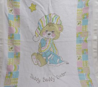 Vtg Teddy Beddy Bear Baby Blanket Satin Trim Please Read