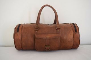 19 " Vintage Leather Duffel Bag Sports Gym Yoga Weekend Travel Luggage Handbag