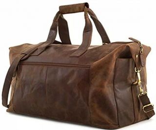 Leabags Dubai Buffalo Leather Duffle Bag In Vintage Style - Nutmeg.