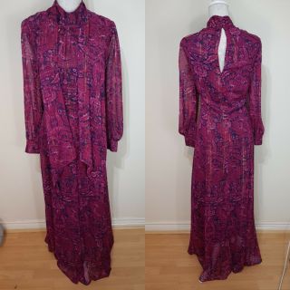 Laura Ashley Pink Vintage Style Long Floral Maxi Dress Size 14 Modest Victoriana