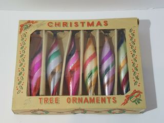 Vintage Box Of (6) Mercury Glass Christmas Tree Teardrop Ornaments Polish Poland