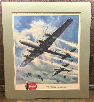 Vintage Wwii Coca Cola Us Army Air Force B - 25 Bomber Airplane Poster