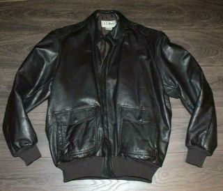 Vintage Ll Bean Leather Bomber Jacket Size 44 Long Made In Usa