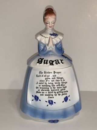 Vintage Enesco Sugar Prayer Lady Canister Mother In The Kitchen