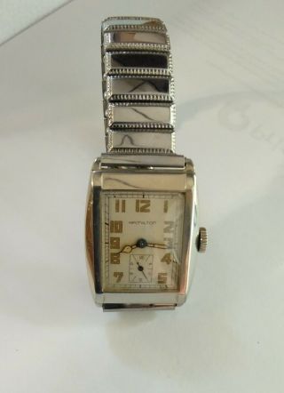 Antique 1930 Hamilton Gladstone 14k Gf White Gold Watch With Band.