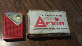 Vintage Arvin 6 Model 61r13 Pocket Transistor Radio Flame Orange / Red W/ Box