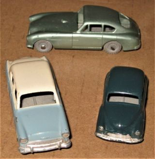 3 Lesney Matchbox 1950s Vintage Hillman Minx Morris Minor Aston Martin Cars
