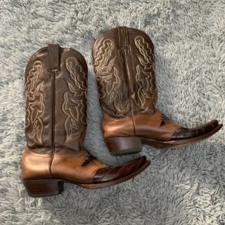 Mens 10.  5 M Vtg Handmade Cowboy Boots |exotic Eel Skin Tan Brown Leather Western