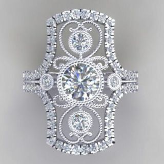 925 Silver 2.  15 Ct White Round Brilliant Cut Moissanite Vintage Engagement Ring