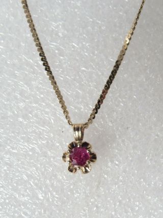 Vintage 14kt Gold.  17ct Natural Ruby Buttercup Setting Pendant Necklace 3.  2g