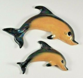 Vintage Freeman Mcfarlin Ceramic Dolphin Wall Plaques Set Of 2 Vgc Rare