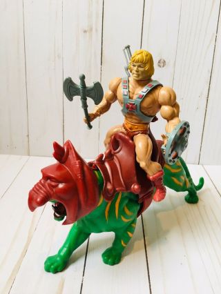 Vintage 1982 Motu Masters Of The Universe He - Man And Battle Cat 100 Complete