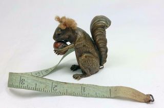 Rare Victorian 19th C Novelty Antique Brass Squirrel & Nut Sewing Tape Measure