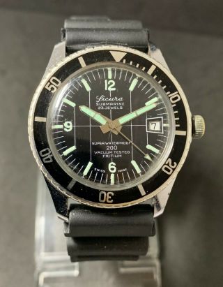 Rare Vintage Sicura Breitling,  Submarine 200 Vacuum 23 J.  Military Watch