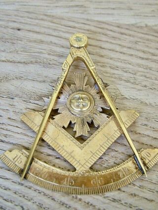 Rare Dated 1893 Early Masonic Compass & Sun Jewel Collar Regalia Antique Gilt