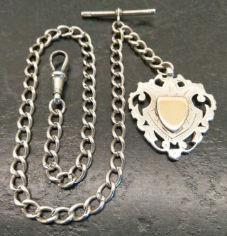 Antique Victorian Silver Curb Linked Albertina Pocket Watch Chain & Fob 1894 - 95.