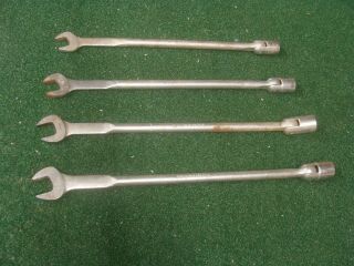 4 Vintage Snap On Flex Socket Combination Wrenches Oh 28,  26,  24,  22 - Good Shape