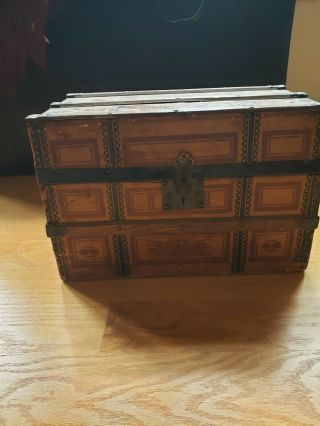 Old Vintage Antique Trunk With Bisque Doll Clothes