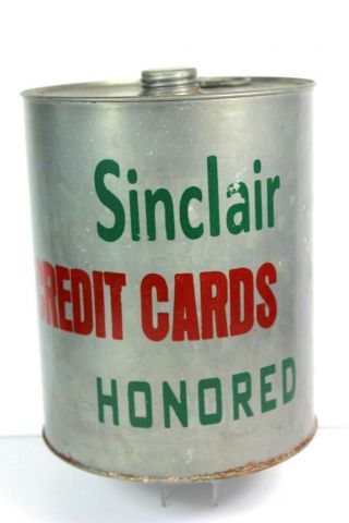 Rare - Sinclair Gas Oil Station Credit Cards Honored Advertising Display Tin Can