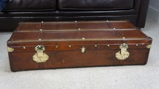 Stunning Full Leather Antique Vintage Cabin Trunk Chest