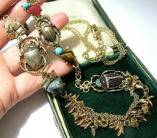 Statement Long Necklace Art Deco Vintage Style Real Agate Beetle Drop