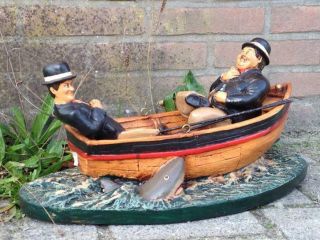 Extremely Rare Laurel & Hardy Fishing In Boat Figurine Statue