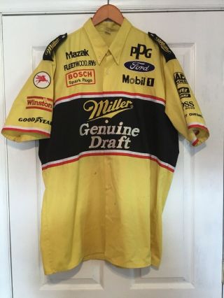 Vintage Rusty Wallace Stitched Ford Miller Draft Race Day Shirt Xl