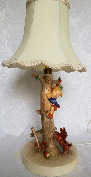 Vintage Goebel Hummel Culprits Table Lamp - 44a Tmk2 - Boy In Apple Tree W/ Dog