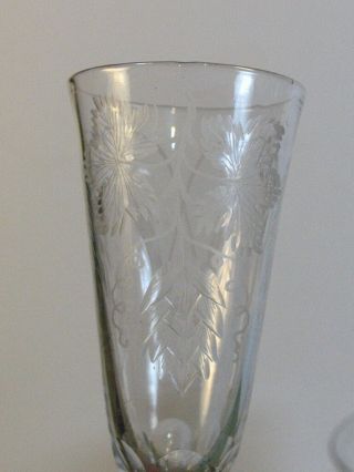 ANTIQUE UNIQUE CUT CRYSTAL MOUTH BLOWN HAND ETCHED WHEAT & LEAFS CHAMPAGNE GLASS 4