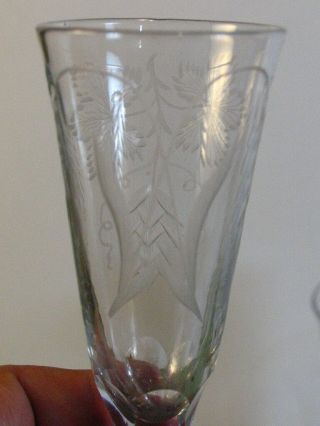 ANTIQUE UNIQUE CUT CRYSTAL MOUTH BLOWN HAND ETCHED WHEAT & LEAFS CHAMPAGNE GLASS 5