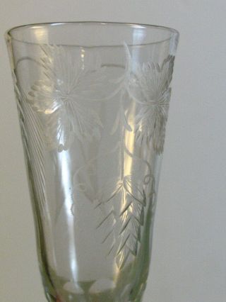 ANTIQUE UNIQUE CUT CRYSTAL MOUTH BLOWN HAND ETCHED WHEAT & LEAFS CHAMPAGNE GLASS 7