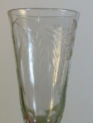 ANTIQUE UNIQUE CUT CRYSTAL MOUTH BLOWN HAND ETCHED WHEAT & LEAFS CHAMPAGNE GLASS 8