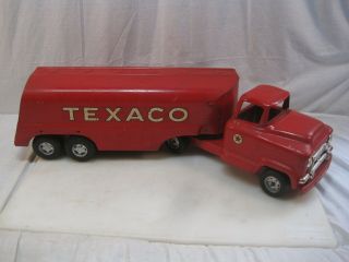 Vintage Buddy L Texaco Gas Oil Tanker Truck & Trailer Pressed Steel Toy (cons)