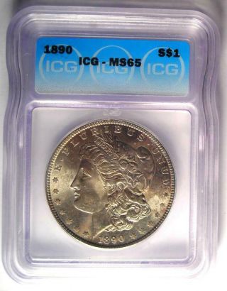 1890 Morgan Silver Dollar $1 - ICG MS65 - Rare Date in MS65 - $1,  380 Guide Value 2