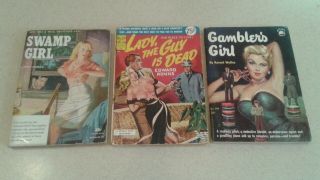 3 Vintage Sleaze Pulp Paperback Books: Swamp Girl,  Gambler 