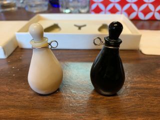 Vtg RARE Halston Perfume Bottles Pendants Elsa Peretti Black White Glass 4