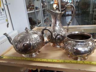 3 Peice Large Silver Plate Tea Set Teapot Coffee/water Pot Sugar Bowl.