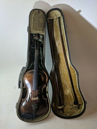 Old Antique Vintage Violin 4/4 Size Stainer Stamp With L Bausch Bow 1800s