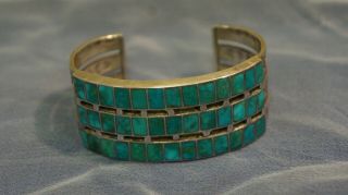 Vintage Navajo Sterling Silver And Turquoise Cuff Bracelet 70.  3g