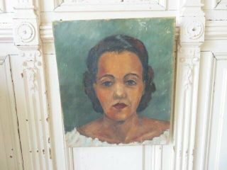 Gorgeous Vintage Portrait Oil Painting Woman Dark Skin On Canvas Mid Century