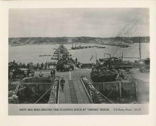 Wwii 1944 Us Army D - Day Normandy Invasion Photo Seabees Build Dock Omaha Beach