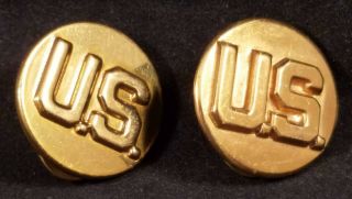 Vintage Wwii Us Military Army Enlisted Brass Insignia Disc Collar Pins,  Pair