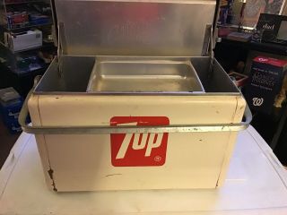 Vintage 7up Cooler 19 X 12 X 10 Complete With Tray Cromstroms Metal White