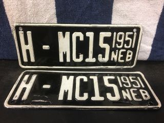 Vintage 1951 Nebraska Motorcycle License Plate Pair