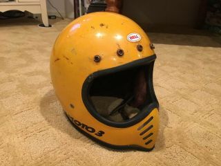 Vintage Yellow Bell Moto Star 3 Motorcycle Bmx Motocross Helmet 1980 Snell Dot