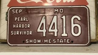 Vintage Missouri Pearl Harbor Survivor License Plate