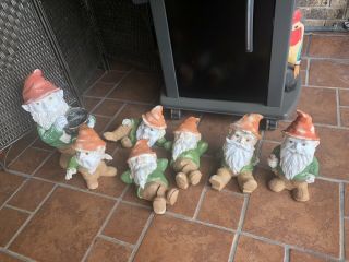 7 Gnomes: Dreaming,  Sleeping,  Wishing Gnome Onlawn Garden Statue Vintage