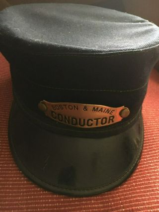 Vintage Boston & Maine Railroad Conductor Brass Hat And Badge