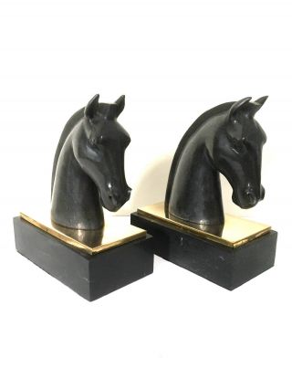Vintage Marble Horse Head Black With Brass Base