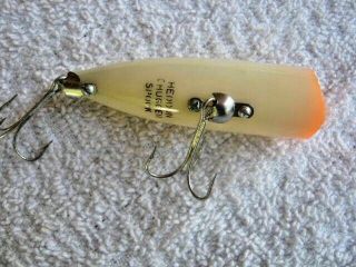 Rare Old Vintage Heddon Chugger Spook Topwater Lure Lures White W/ Orange Mouth 3